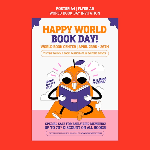 PSD gratuito modello di poster della giornata mondiale del libro