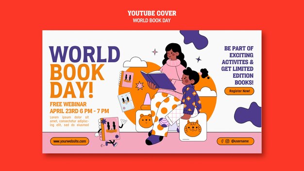 PSD gratuito modello di copertina di youtube per la giornata mondiale del libro