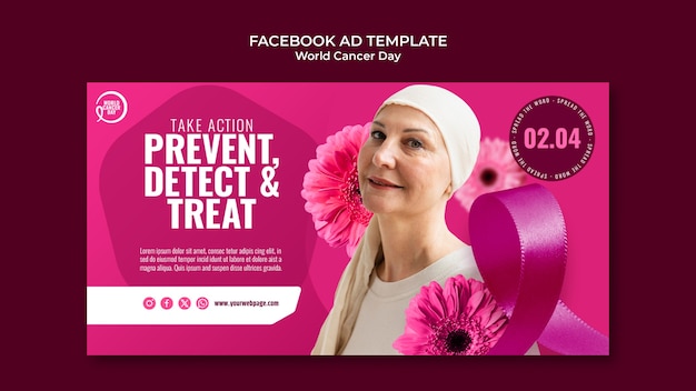 PSD gratuito template facebook per la consapevolezza della giornata mondiale del cancro