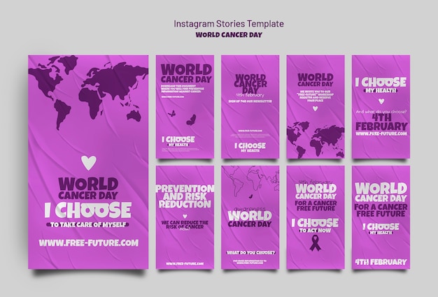 Бесплатный PSD Коллекция историй всемирного дня рака в instagram