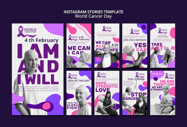 PSD gratuito storie di instagram per la giornata mondiale del cancro