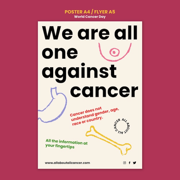 Бесплатный PSD Шаблон плаката или флаера всемирного дня борьбы с раком
