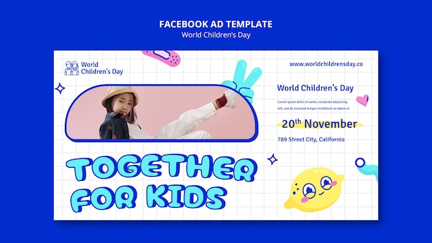 PSD gratuito modello di facebook per la giornata mondiale dei bambini