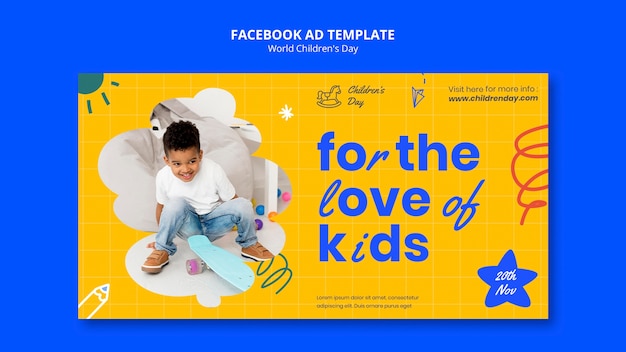 PSD gratuito modello di facebook per la giornata mondiale dei bambini