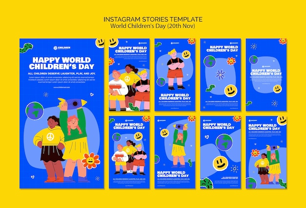 PSD gratuito storie di instagram per la giornata mondiale dei bambini