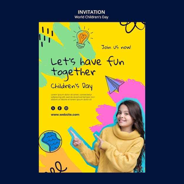 Free PSD world children's day invitation template