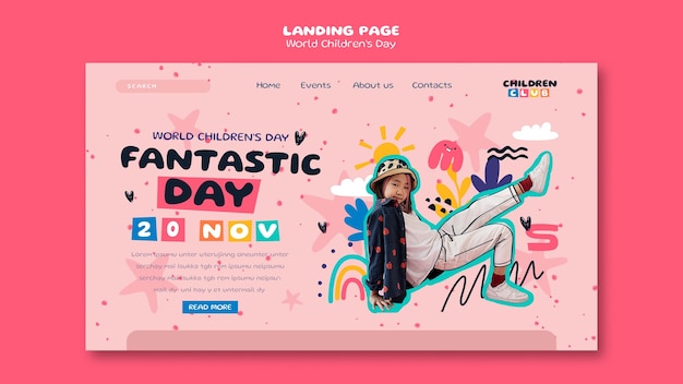 無料PSD 世界児童の日 ランディングページのテンプレート