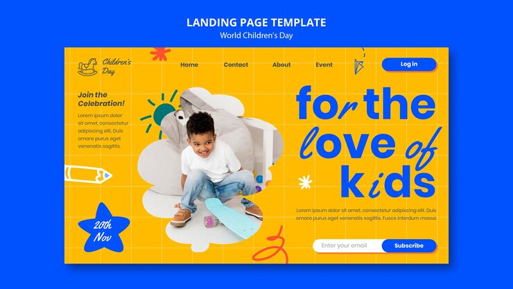 無料PSD 世界児童の日 ランディングページのテンプレート