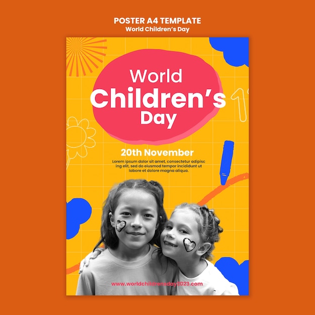 PSD gratuito progettazione del modello della giornata mondiale dei bambini
