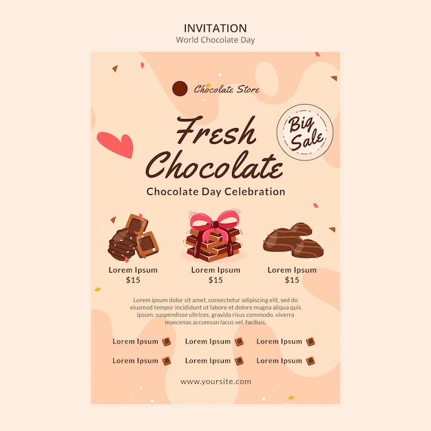 PSD gratuito modello di invito per la celebrazione della giornata mondiale del cioccolato