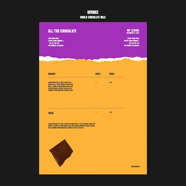 Free PSD world chocolate day celebration invoice template