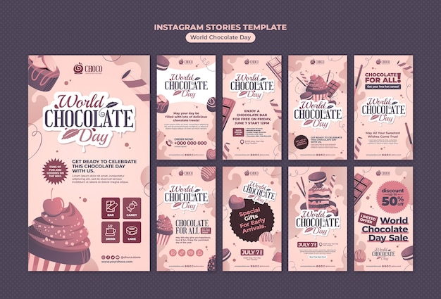 PSD gratuito storie di instagram per la giornata mondiale del cioccolato