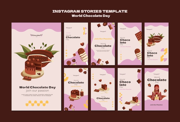 PSD gratuito storie di instagram per la giornata mondiale del cioccolato