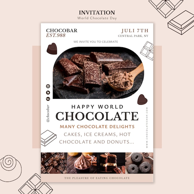 무료 PSD 세계 초콜릿의 날 초대장 서식 파일