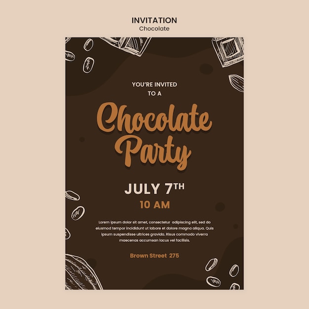 Бесплатный PSD Шаблон приглашения на всемирный день шоколада