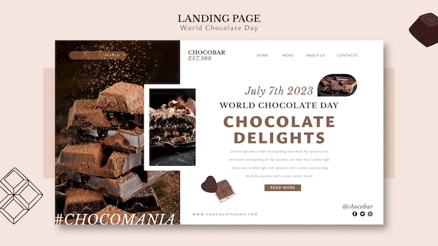 Modello di pagina di destinazione della giornata mondiale del cioccolato