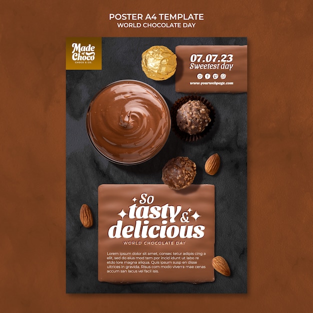 Бесплатный PSD Шаблон плаката всемирного дня шоколада