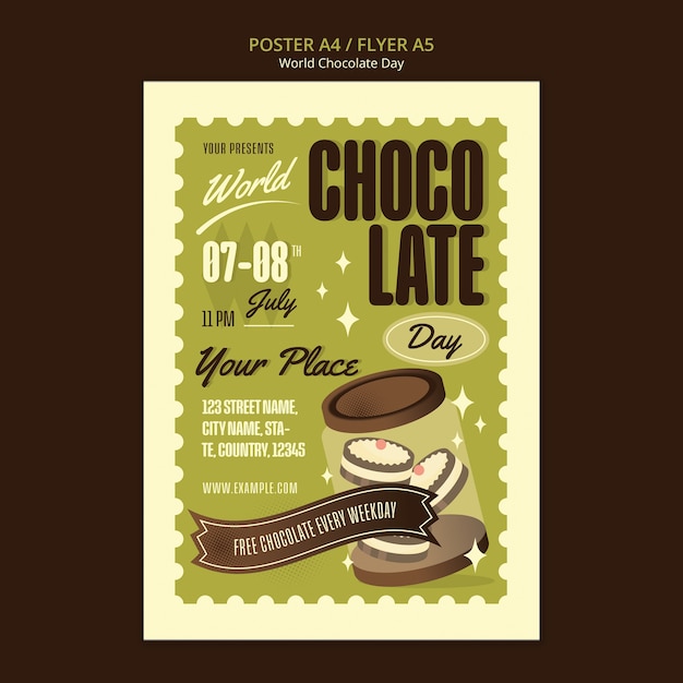 Бесплатный PSD Шаблон плаката всемирного дня шоколада