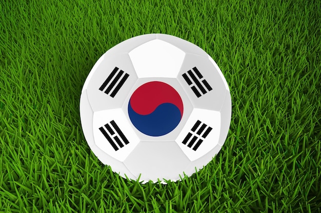 Coppa del mondo di calcio con bandiera della corea del sud