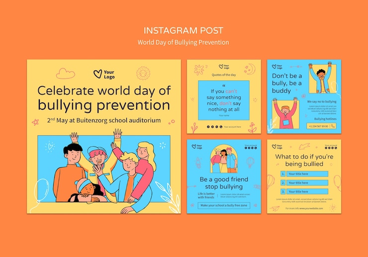 Бесплатный PSD всемирный день предотвращения хулиганства в instagram
