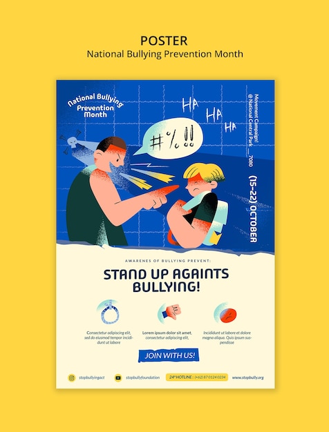 PSD gratuito modello di poster per la giornata mondiale della prevenzione del bullying