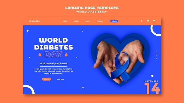 Free PSD world diabetes day landing page template