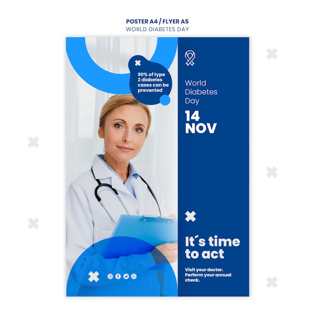 Free PSD world diabetes day poster template