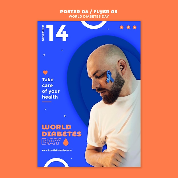 Free PSD world diabetes day vertical print template