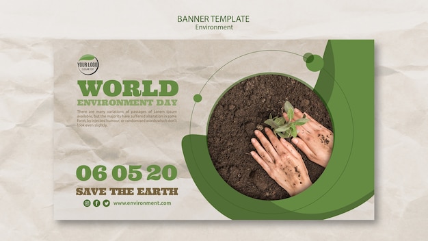 World environment day banner template with hands and plant