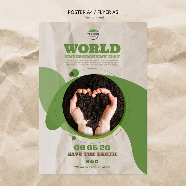 World environment day poster template with soil in heart shape