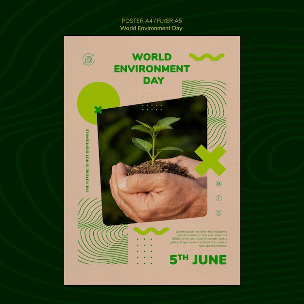 Free PSD world environment day vertical poster template with person holding plant in dirt