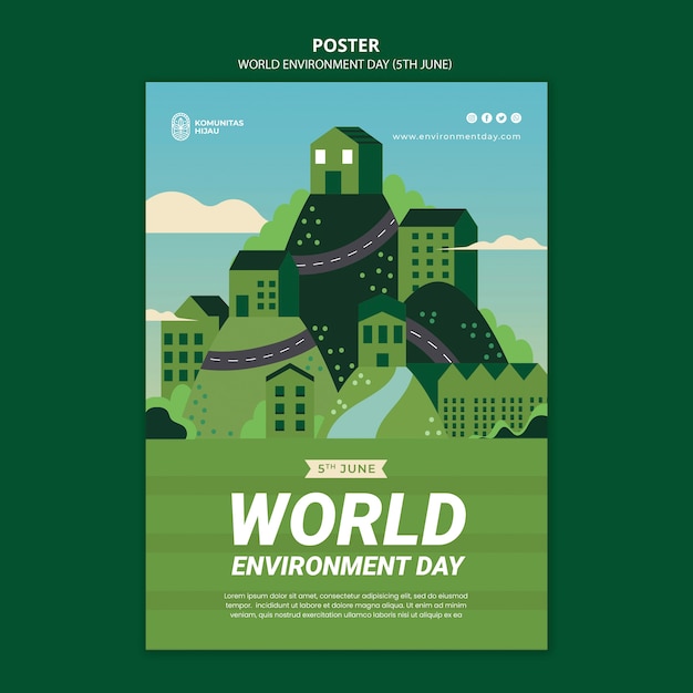 Бесплатный PSD Всемирный день окружающей среды с шаблоном плаката зданий