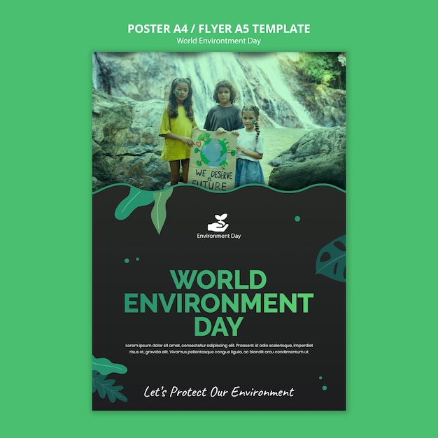 Free PSD world environment day with leaves a5 flyer template