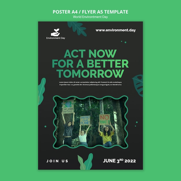 Free PSD world environment day with leaves flyer template