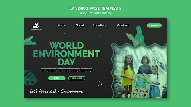 Бесплатный PSD Всемирный день окружающей среды с целевой страницей листьев
