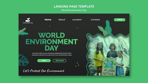 無料PSD 葉の着陸ページのある世界環境の日