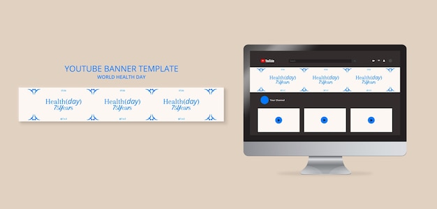 PSD gratuito modello di banner youtube per la celebrazione della giornata mondiale della salute