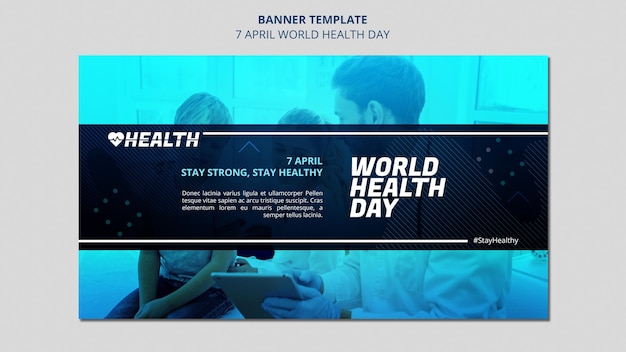 Шаблон горизонтального баннера всемирного дня здоровья с фото