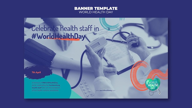 PSD gratuito bandiera orizzontale di giornata mondiale della salute con foto