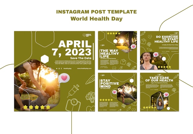 Бесплатный PSD Сообщения в instagram о всемирном дне здоровья