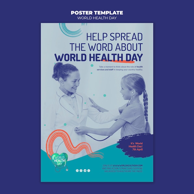 Бесплатный PSD Шаблон плаката всемирного дня здоровья с фото