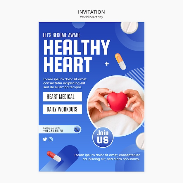 Free PSD world heart day invitation template