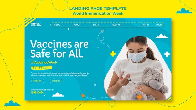 PSD gratuito pagina di destinazione della settimana mondiale dell'immunizzazione