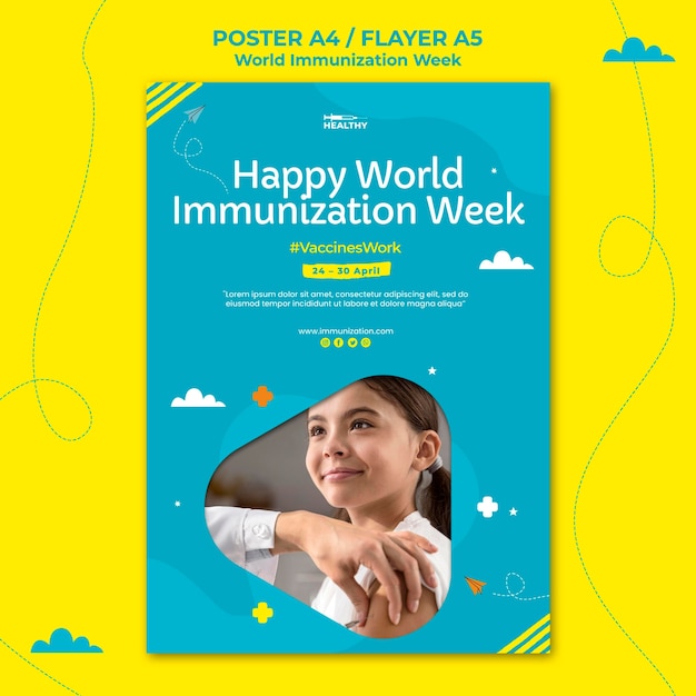 Бесплатный PSD Шаблон плаката всемирной недели иммунизации