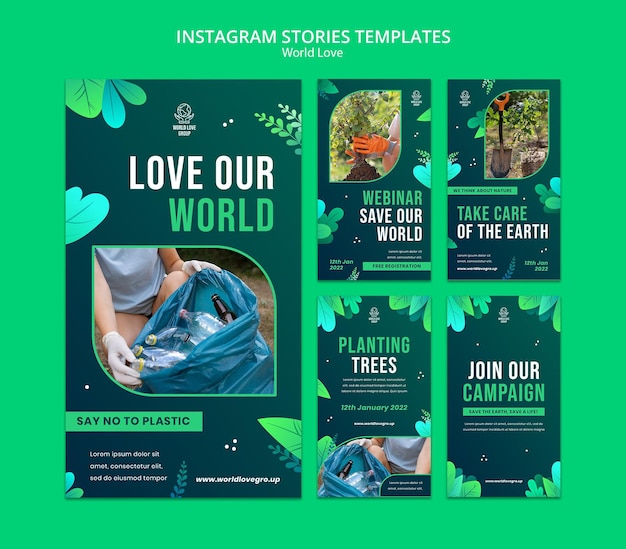 PSD gratuito modello di design della storia di insta d'amore del mondo