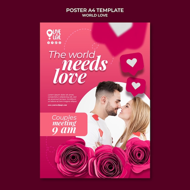 무료 PSD 세계 사랑 포스터 디자인 서식 파일