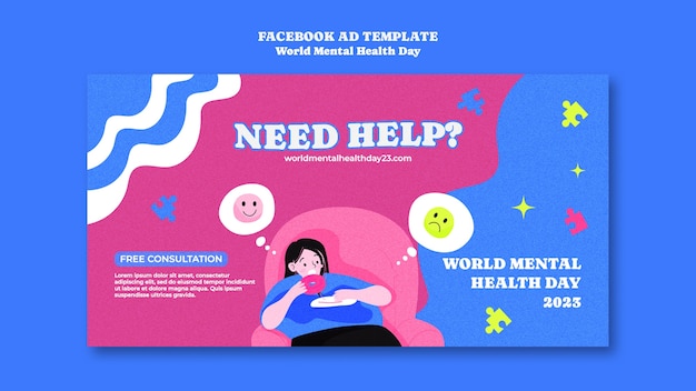 Free PSD world mental health day  facebook template