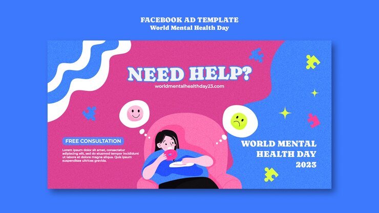 無料PSD 世界メンタルヘルスデーのfacebookテンプレート