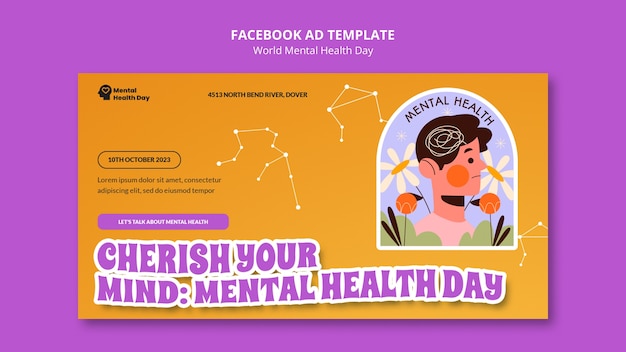 Free PSD world mental health day facebook  template