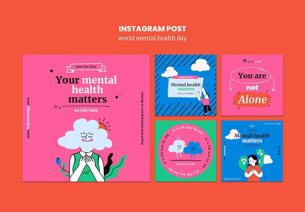 무료 PSD 세계 정신 건강의 날 인스타그램 게시물